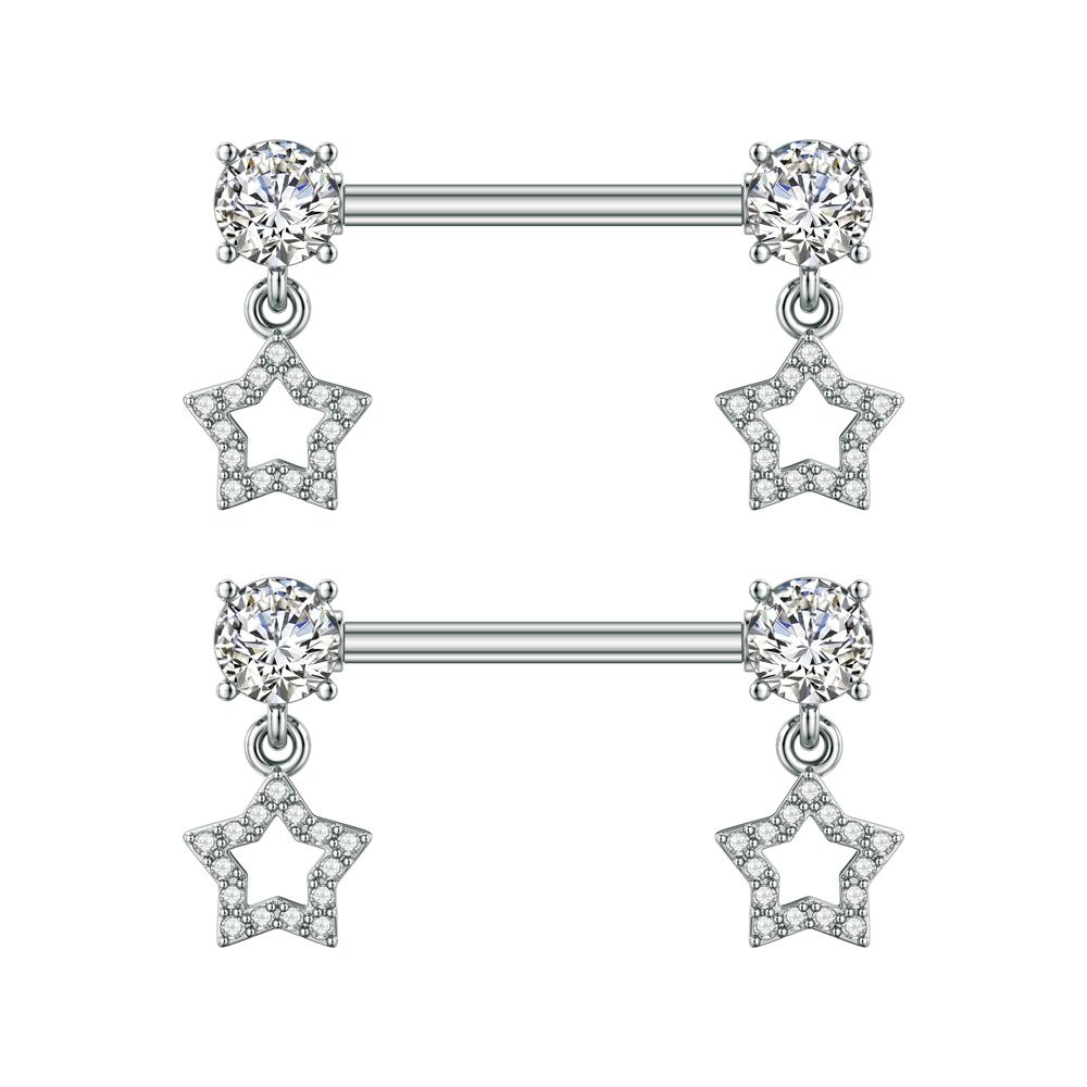 2 bucăți drăguț urs fluture dangle piercing mamelon oțel inoxidabil cruce stea agățat mamelon scut barbell pentru femei inele mamelon