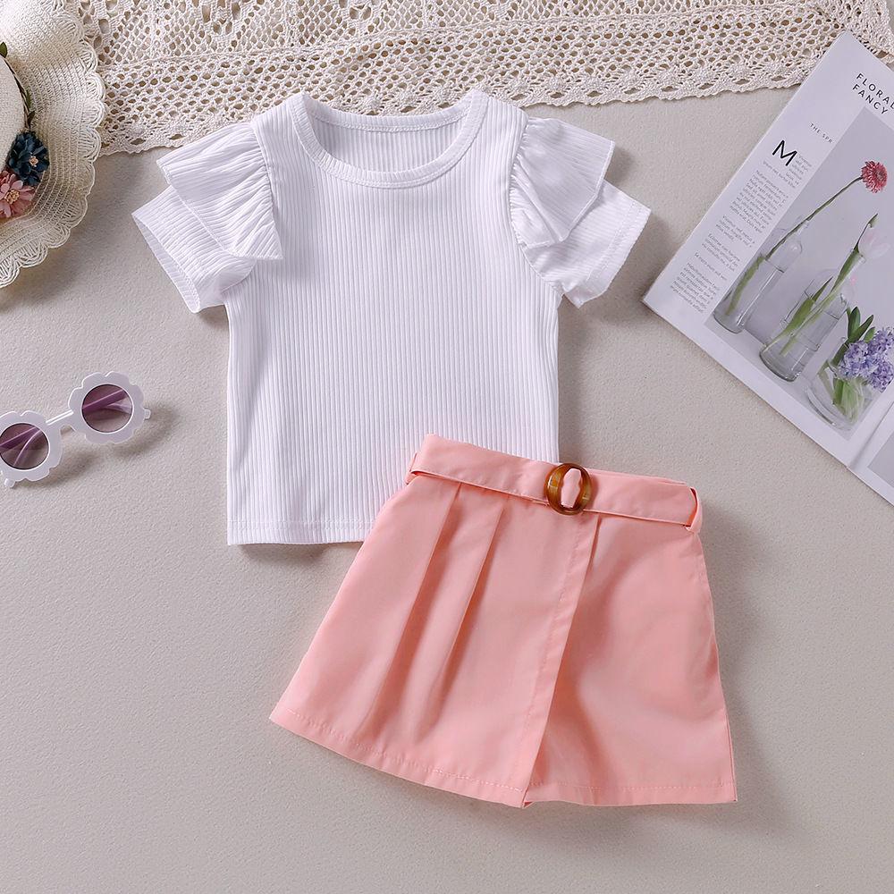 Girls' Suit Summer Fashion Short-sleeved T-shirt Cute Shorts Two-piece Set Plain Casual Loose Thin Suit