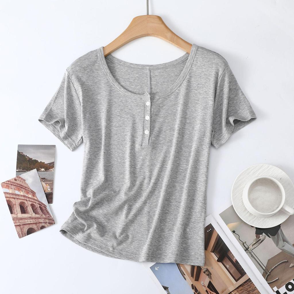 Women's Lightweight Tencel Short-Sleeve Round Neck T-Shirt - Soft, Loose-Fit, Solid Color, Summer Cool Style