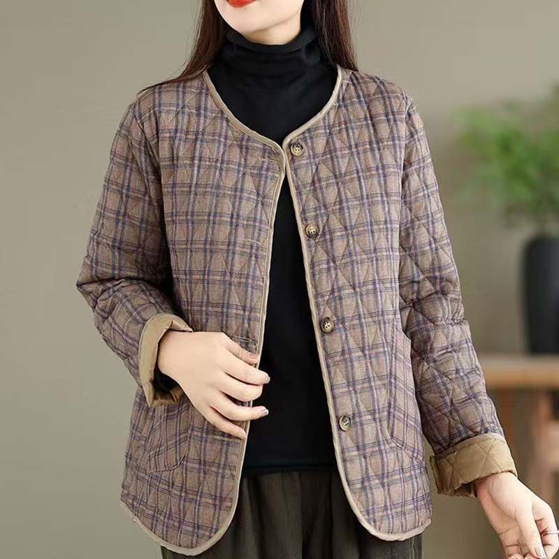 

Пальто для женщин Cototn Утепленное Осень Зима Ветровка Клетка Оверсайз Повседневная куртка XXL коричневый