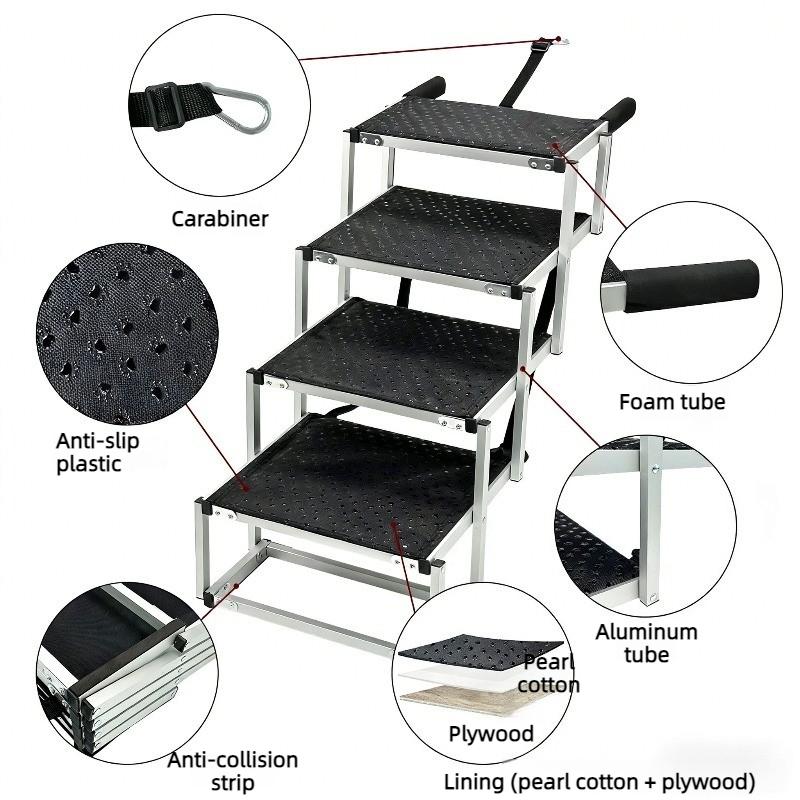 Outdoor Aluminum Dog Ladder Portable and Foldable Pet Staircase Antiskid Design Sedan SUV Staircase Dog Accessories Supplies