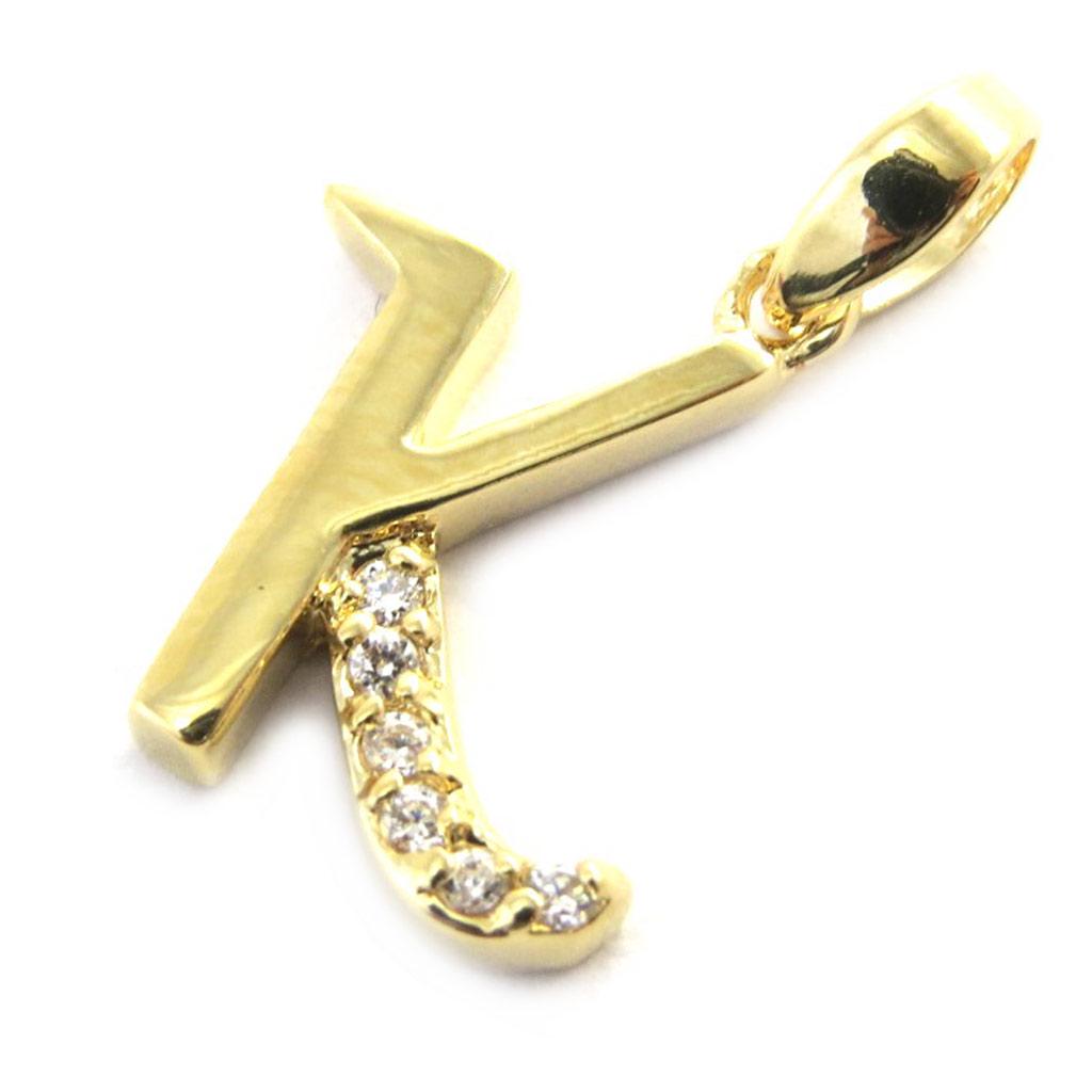 Les Trésors De Lily [M8948] - Gold Plated Pendant 'Letter K' White Gold - 21x10 Mm