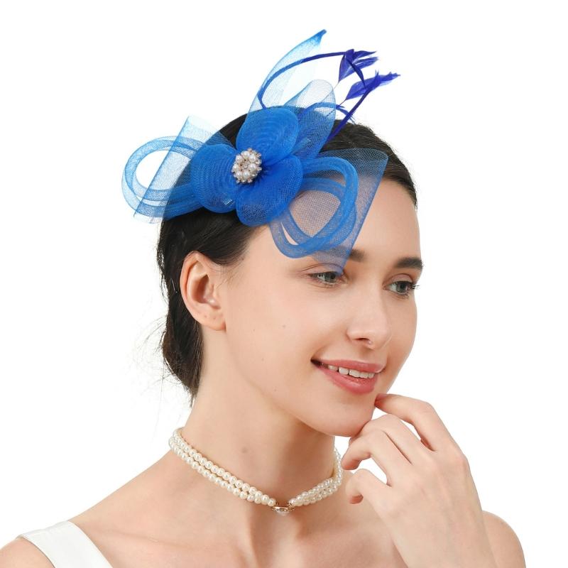 French Feathered Flower Fascinator Hair Clip For Women Elegant TeaParty Wedding Derby Cocktails Event Photography Props