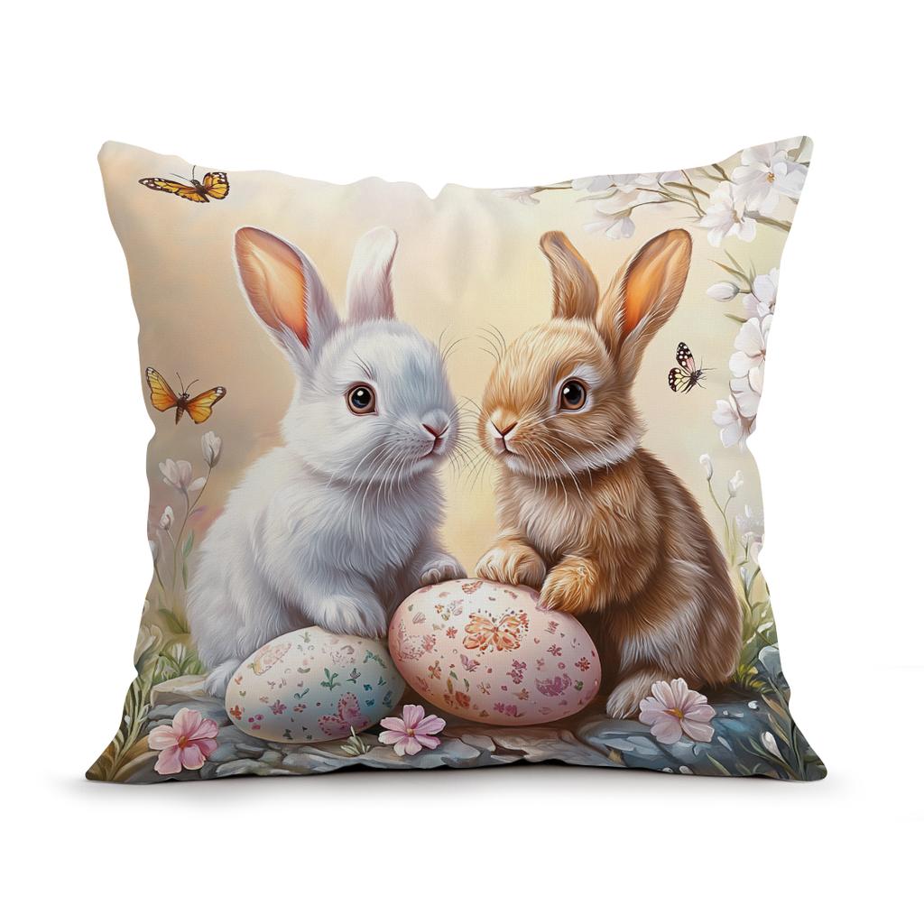 Easter Spring Bunny Cushions Pillowcase Polyester Cushion Cover Throw Pillow Pillowcover Home Car Sofa Decor