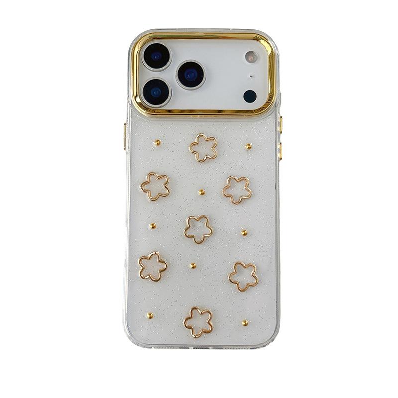 

Epoxy Gold Flower Love Mobile Phone Case For Iphone17Promax Fine Glitter Apple 16 Transparent Women S Models iPhone 11