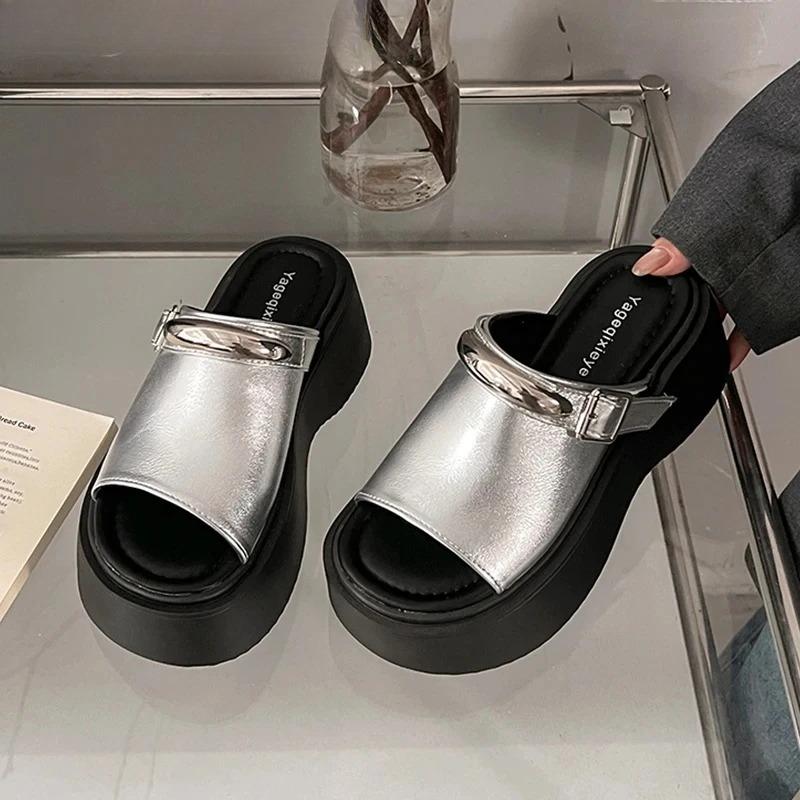 Women Flats Platform Slippers Summer Shoes Casual Open Toe Sandals 2025 New Slingback Shoes Woman Trend Zapatos De Mujer