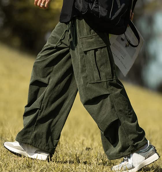 Oversized Cargo Corduroy Long Wide Leg Relaxed Gaucho Adjustable Elastic Popular Solid Army [foveitaa] Men's Pants, Pants, Pants, Style, Sweatpants,