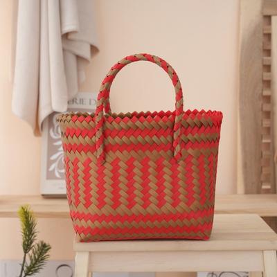 Neue rot-goldene gewebte Handtasche Xipu Geschenktasche Mondfest Geschenk Plastik gewebter kleiner Korb Strandtasche