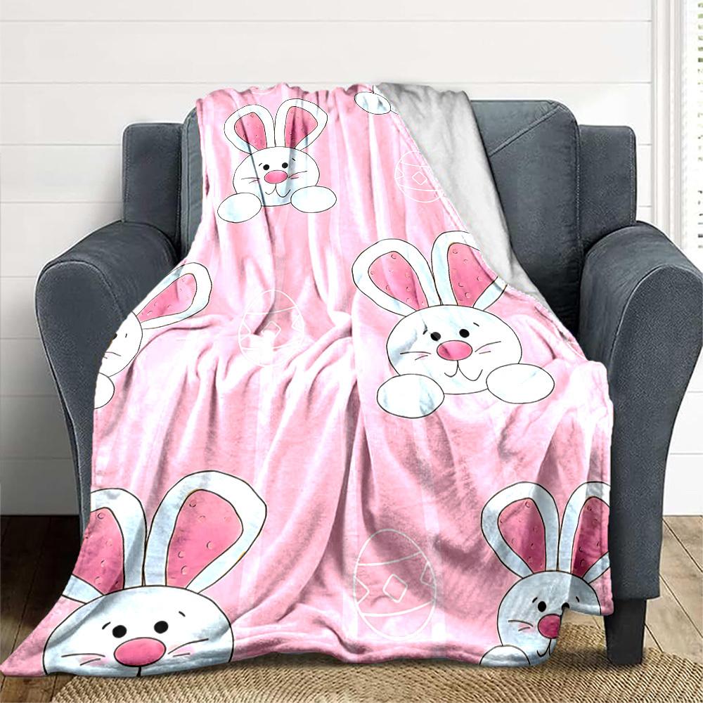 1pc Easter Bunny Lightweight Flannel Blanket, Comfortable and Warm Blanket, for Office and Camping Sofa Bed, Livingroom020