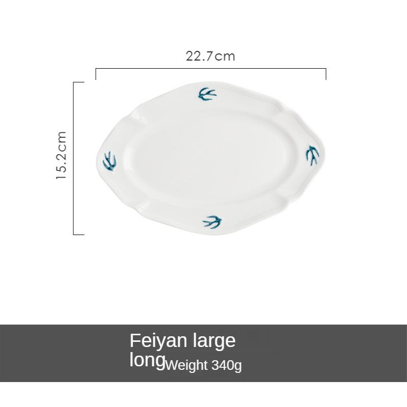 Japanese Korean Ins Embossed Swallow Household Dinner Plate Simple Fresh Dessert Flying Bird Salad Dish Set Kitchen Dinnerware