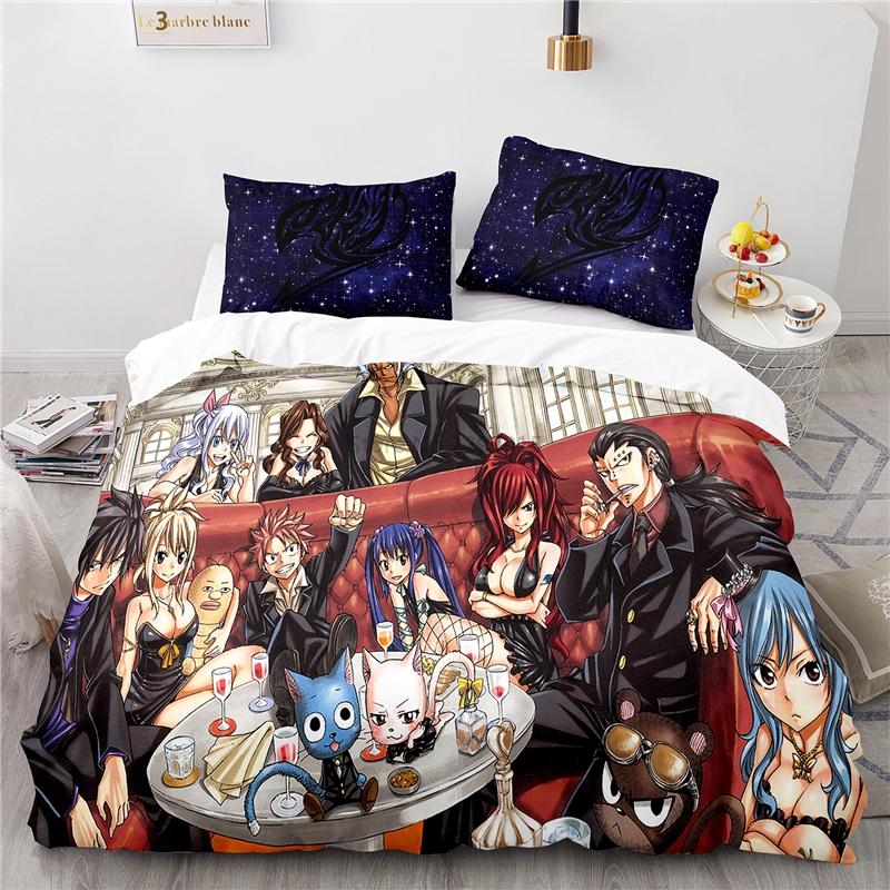 Popularne Anime Fairy Tail Zestaw Pościeli z Nadrukiem 3D Lucy Gray Fullbuster Etherious Nadrukowany Zestaw Poszwy na Kołdrę z Poszewką na Poduszkę