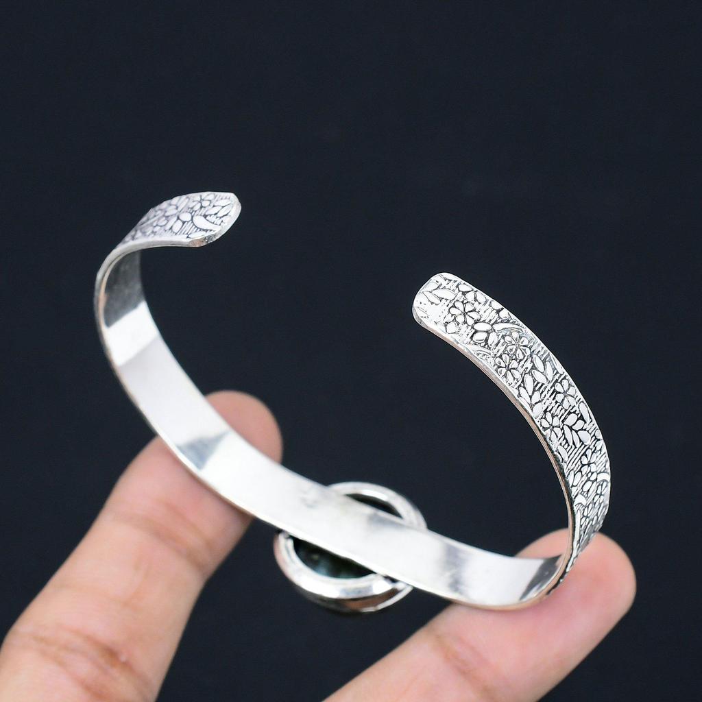 Birthday Gift For Her Natural Labradorite Gemstone Bangle Adjustable 925 Silver