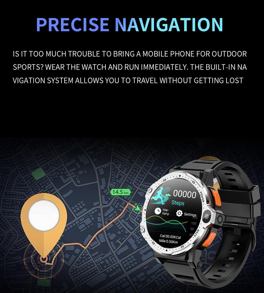 PG999 Men's Smartwatch 4G/5G SIM Card Android Phone Features GPS Navigation WiFi Video Camera Compass Waterproof Answer Call