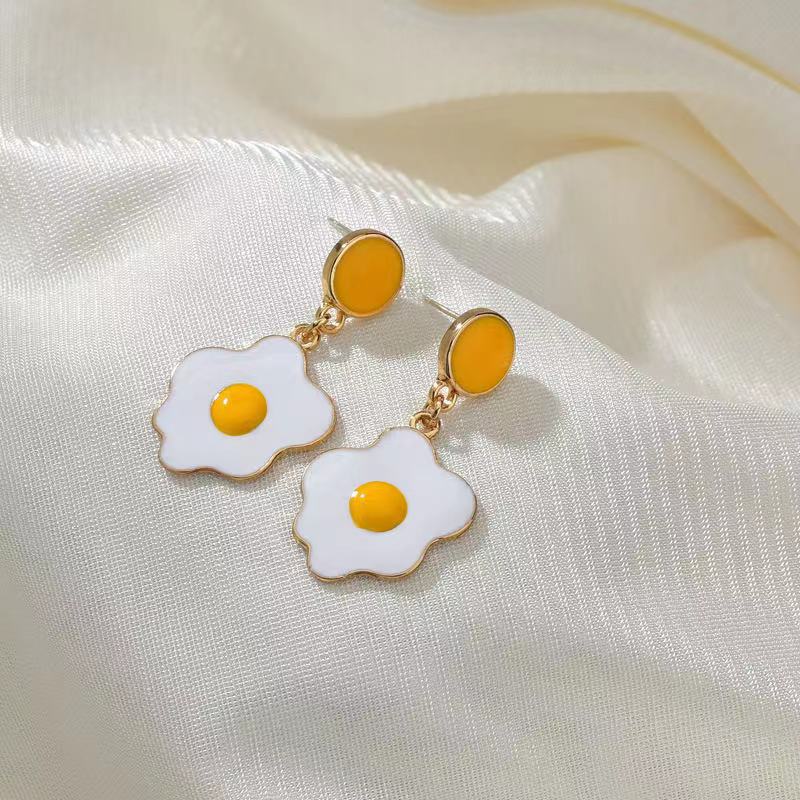 New fashion jewelry, simple design DIY poached egg earrings, fun food game necklace two-piece set