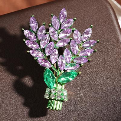 ZAKOL Romantische Lila Lavendelblumen Broschen für Frauen Mädchen Japan Korea Legierung Kristall Pflanze Kleider Accessoires Zirkon Geschenke