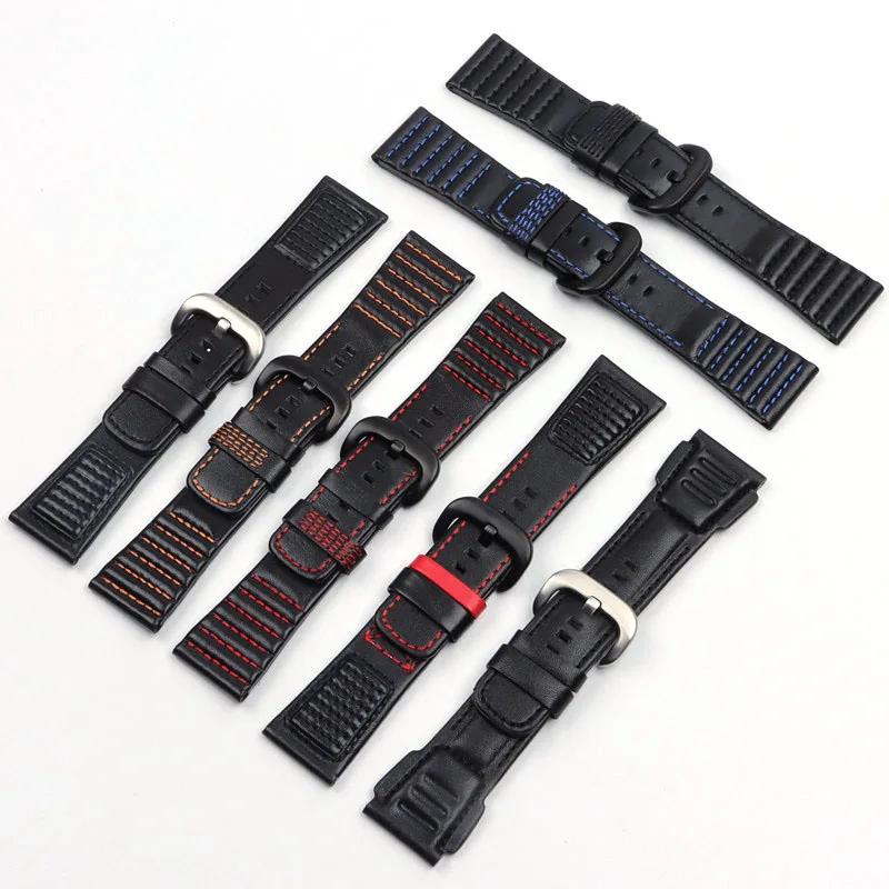 28mm Echtes Leder Schwarz Weiß Orange Rot Blau Nähte Armband Uhrenarmband Schlaufen Für SevenFriday Armband P1 P2 P3 Serie Schnalle