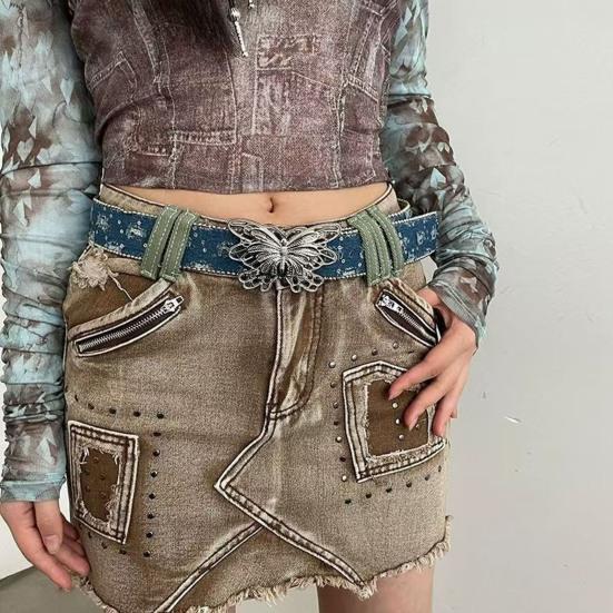 Women Wide Belt Solid Color Design Butterfly Buckle Versatile Belt