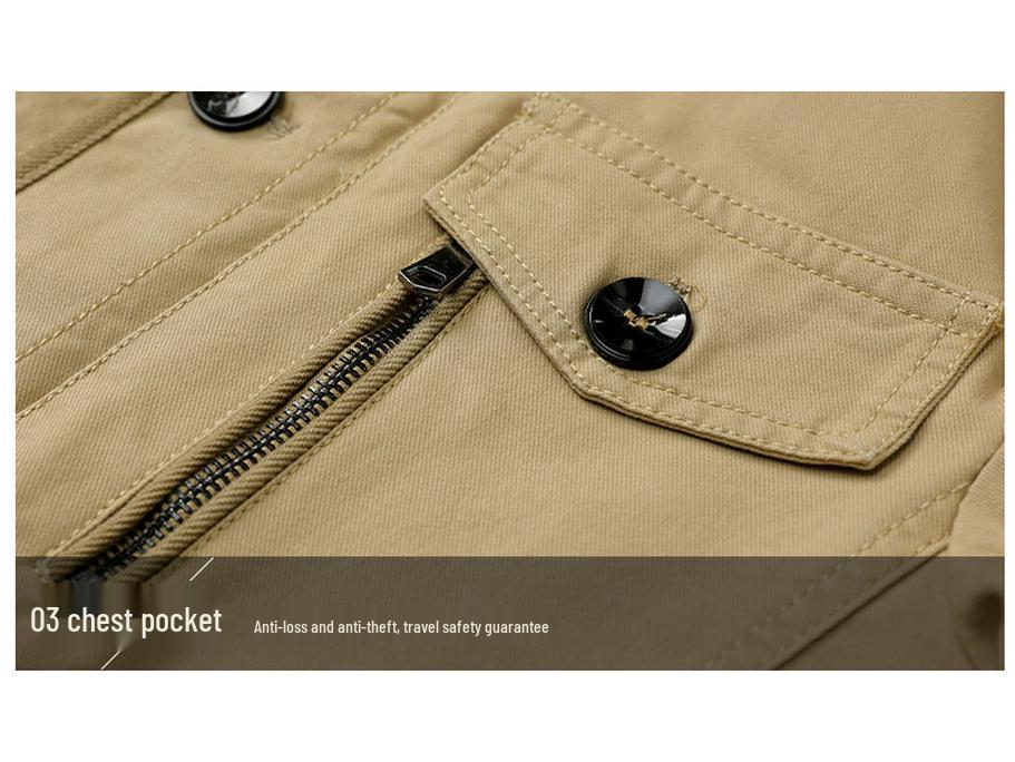 Europäische Herren Baumwoll-Windbreaker Jacke - Frühling/Herbst, Mittleren Alters, Dünn, Lässiger Arbeitskleidungsstil