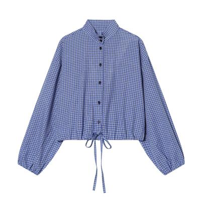 European and American Style, New Women's Clothing, Fashionable, Versatile, Casual Style Design Bubble Sleeve Plaid Shirt