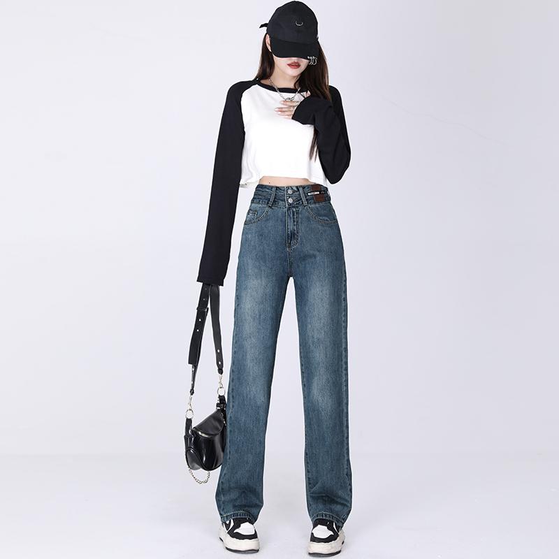 Toamna 2022, pantaloni de denim cu picioare largi, largi, casual, îmbrăcăminte de stradă, clasici, drepți, vintage, blugi, tendințe Harajuku, talie înaltă pentru femei