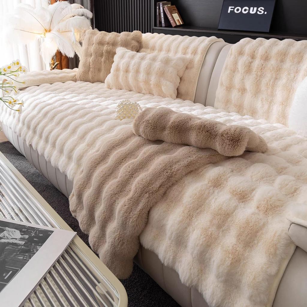 Thicken Imitation Rabbit Fur Plush Sofa Slipcover Non-Slip Soft Sofa Towel Couch Cushion Cover For Living Room Modern Home Decor