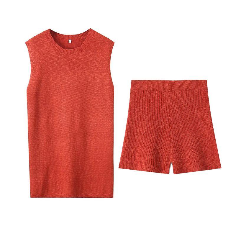 

Kaslead New Arrival Women s Clothing Fashion Style Fashion Simple Knitting Vest Tops Shorts Suit Orange L