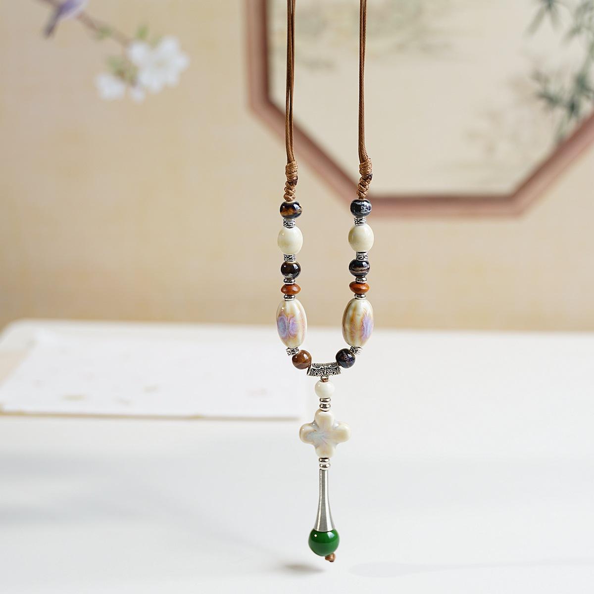 Xiaohongshu тот же стиль ожерелье Жуи этнический стиль керамическая длинная цепочка для свитера древний стиль подвеска аксессуары