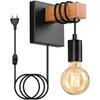 Industrial Wall Lamp Wood and Metal E27 Black Vintage with Rotary Switch