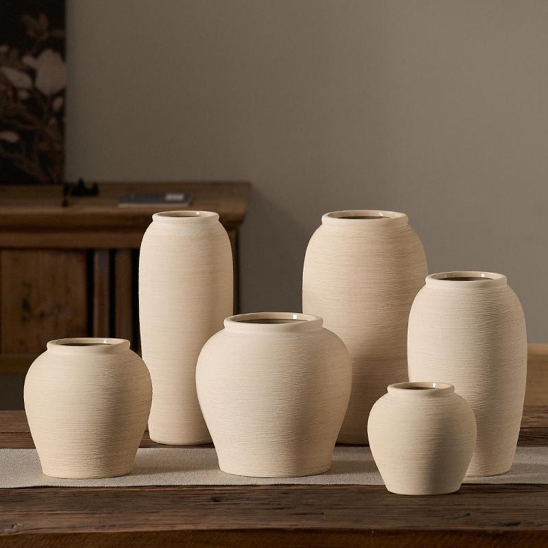 Terracotta Ceramic Vase: Rustic Pottery Flower Vessel for Living Room, Hotel, or Outdoor Décor