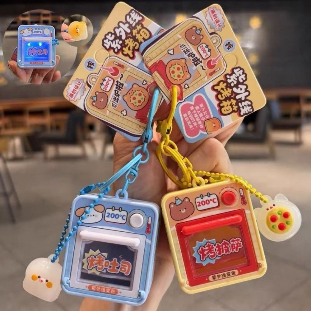 Cute UV Color Changing Keychain Interactive Mini Kitchen Toy Mini Oven Keychain Party Favor