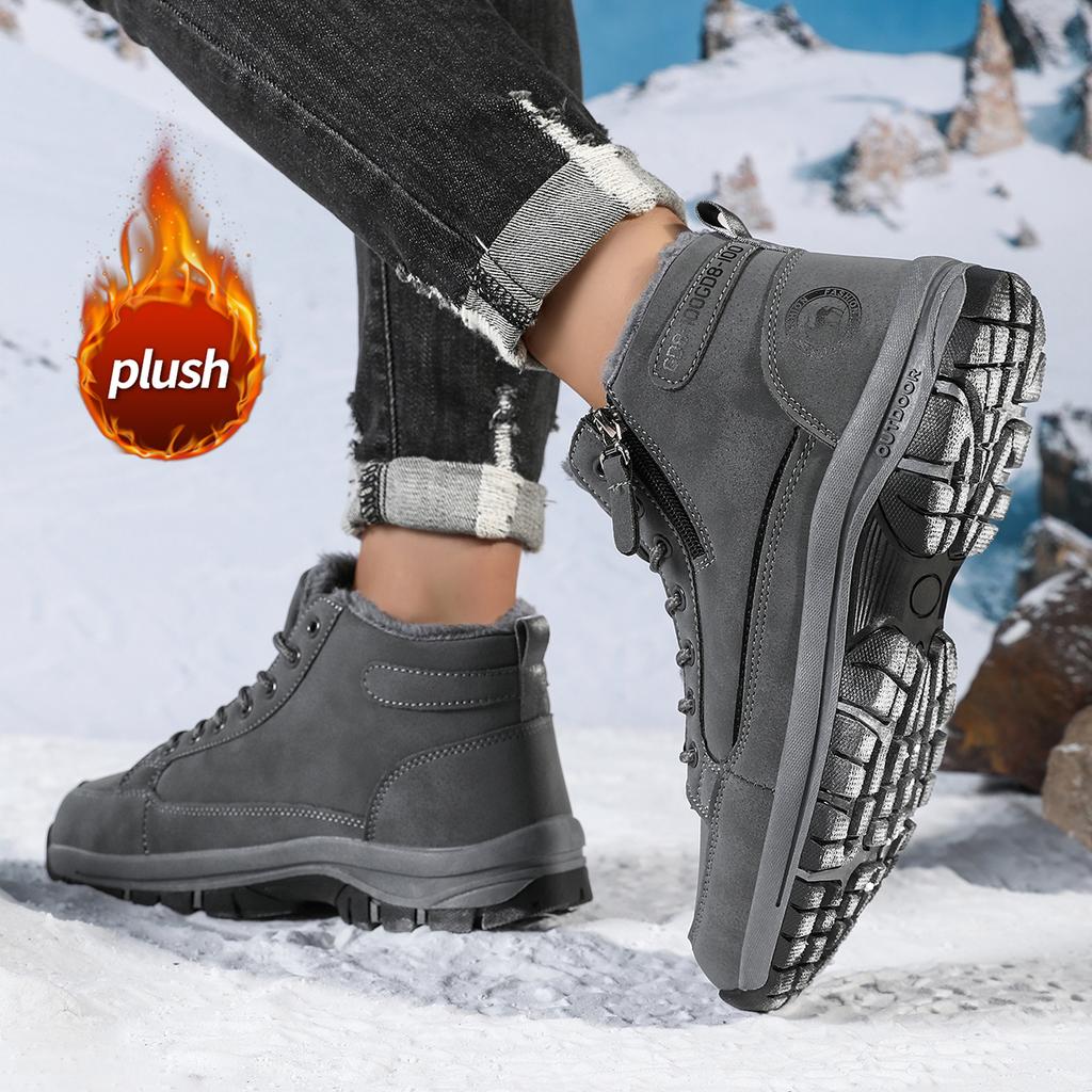 TUINANLE מגפי שלג לגברים נעלי סניקרס חורפיות מכותנה סופר חמות קטיפתיות גברים חיצוניות מונעות החלקה קלות משקל מגפי טיולים נעלי עבודה