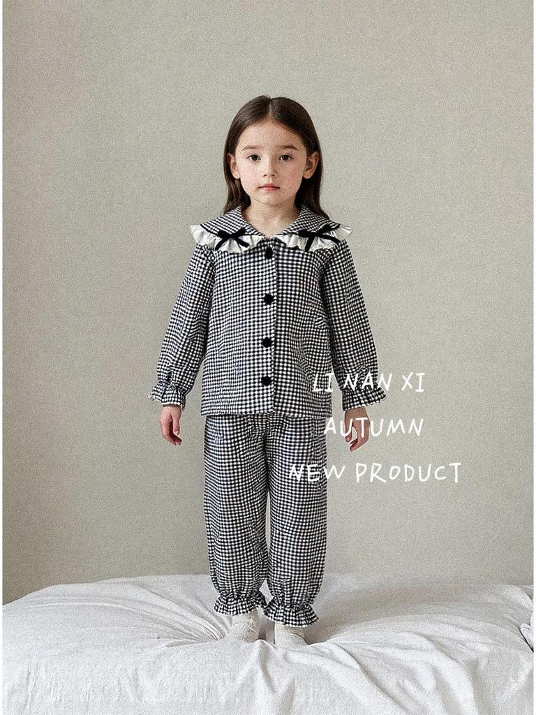 Girls' Autumn/Winter 2025 Fleece Pajama Set: Warm, Korean Style Bow Design for Small To Medium Children