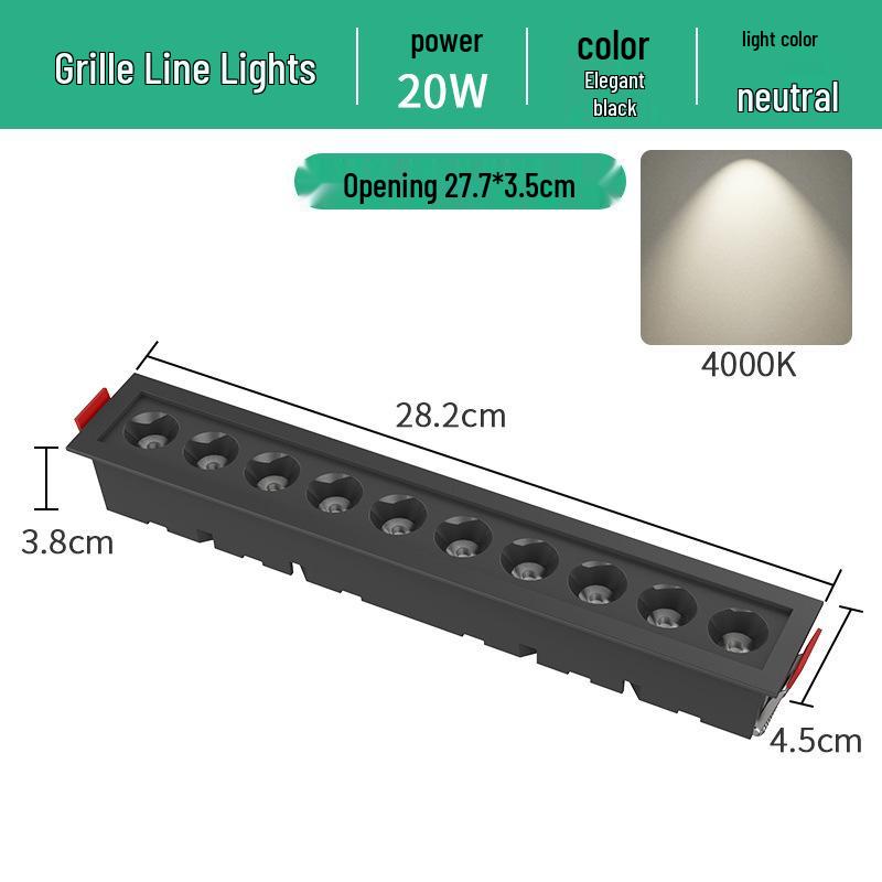 Embedded LED Linear Grille Light: Anti-Glare Rectangular Lamp for Living Room