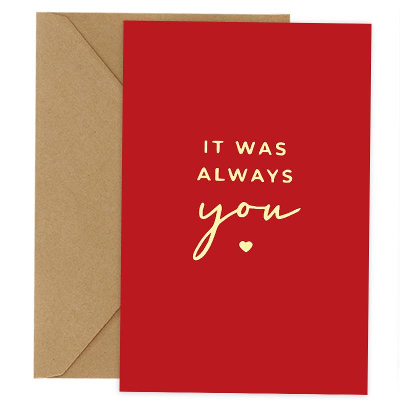 Red Cartoon-Themed Greeting Card | 'It Was Always You' Golden Lettering | Ideal for Valentine's Day, Birthdays & Anniversaries