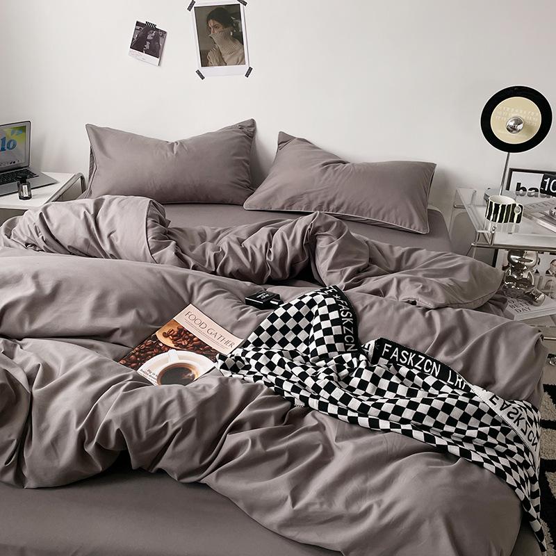 Japanese Solid Color Bed Set - Skin-Friendly, Breathable Sheets and Quilt Cover for Dormitories