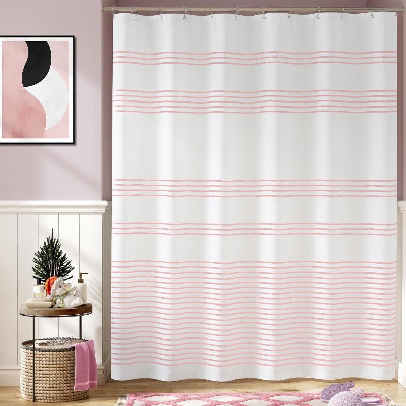 Marineblaue und weiße Duschvorhang für Badezimmer Modernes Bauernhaus Gestreift Wasserdichtes Stoff-Duschvorhang-Set mit 12 Haken
