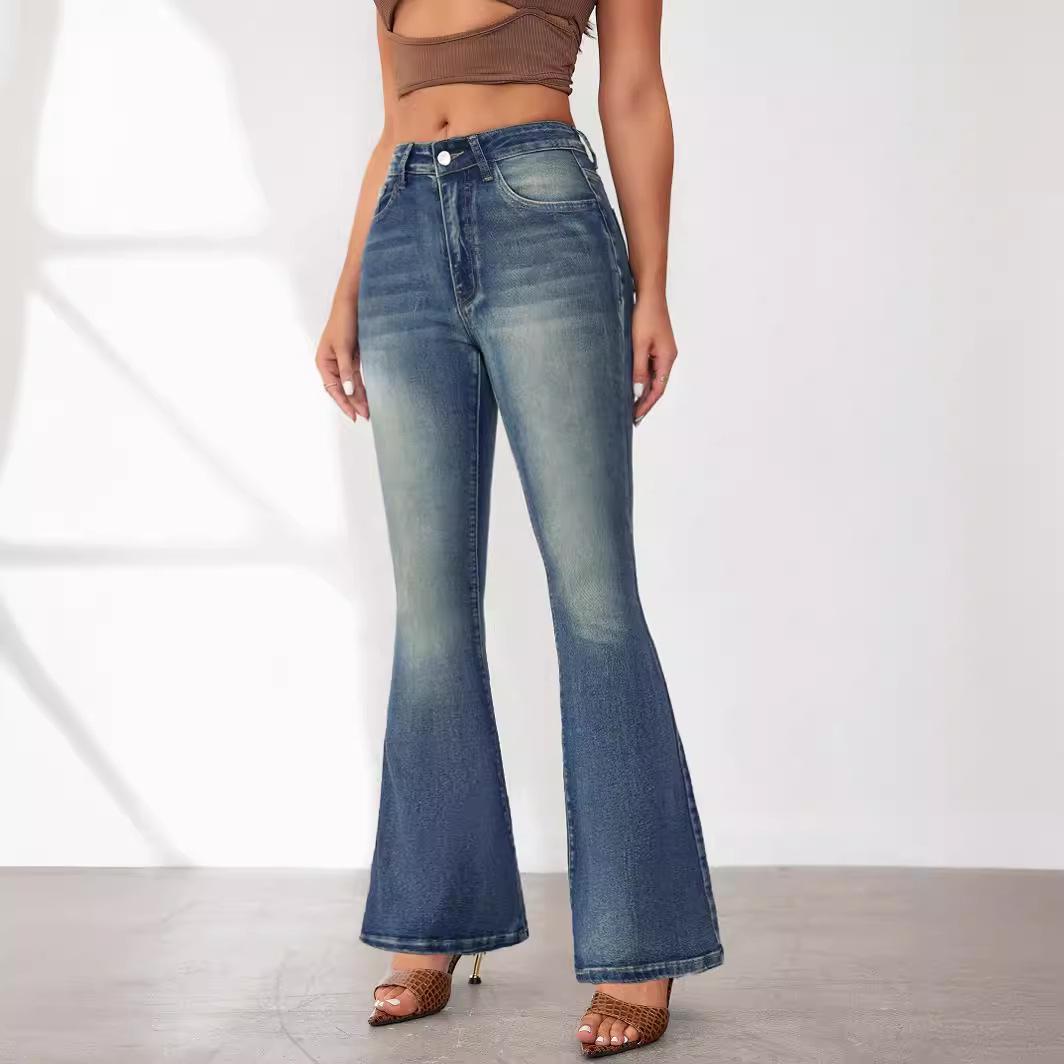 2025 European American Retro High Waist Slim Fit Flare Jeans for Women Large