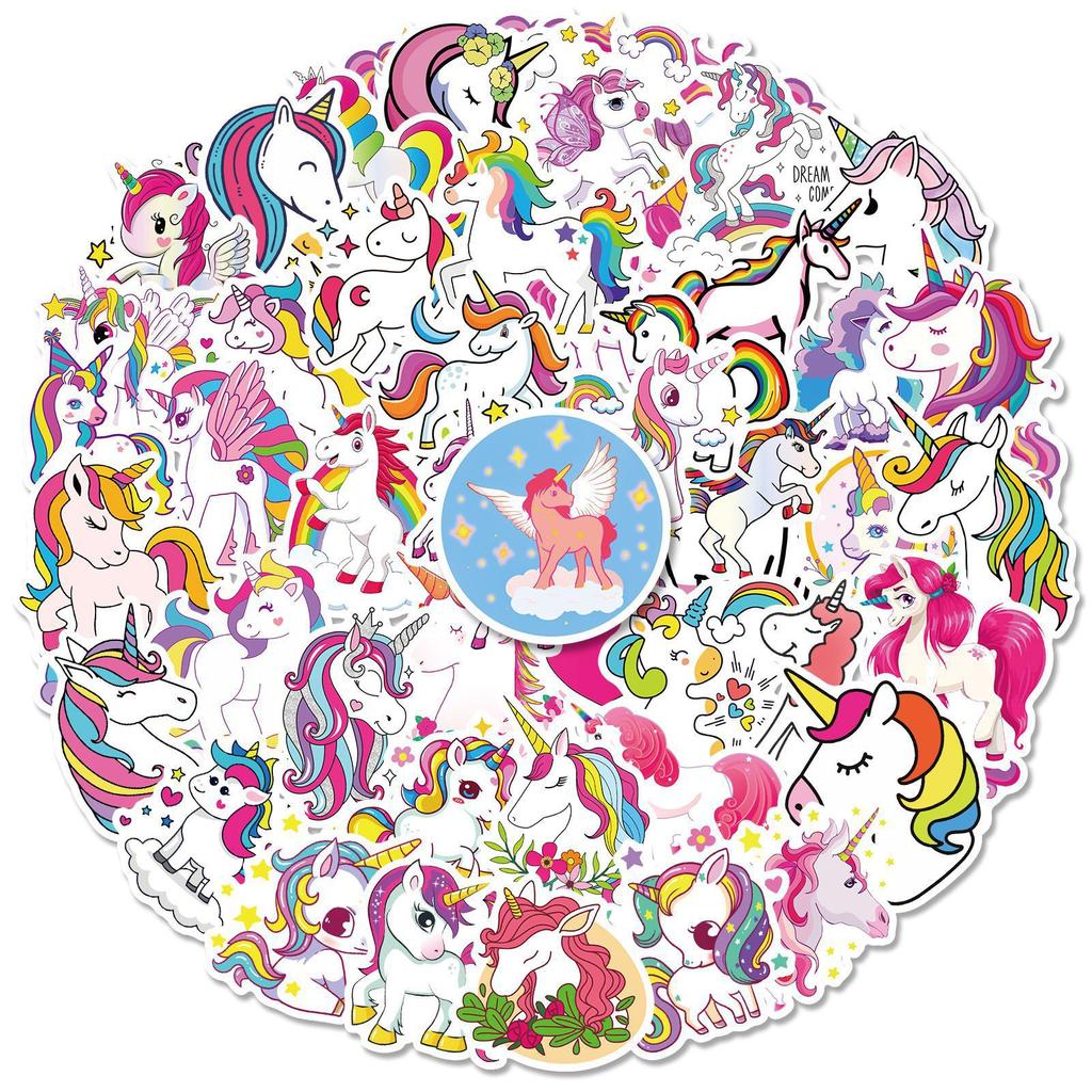 50 Unicorn All Ages Stickers, Cute Rainbow Horse Mix And Match Graffiti Suitcase Notebook Stickers