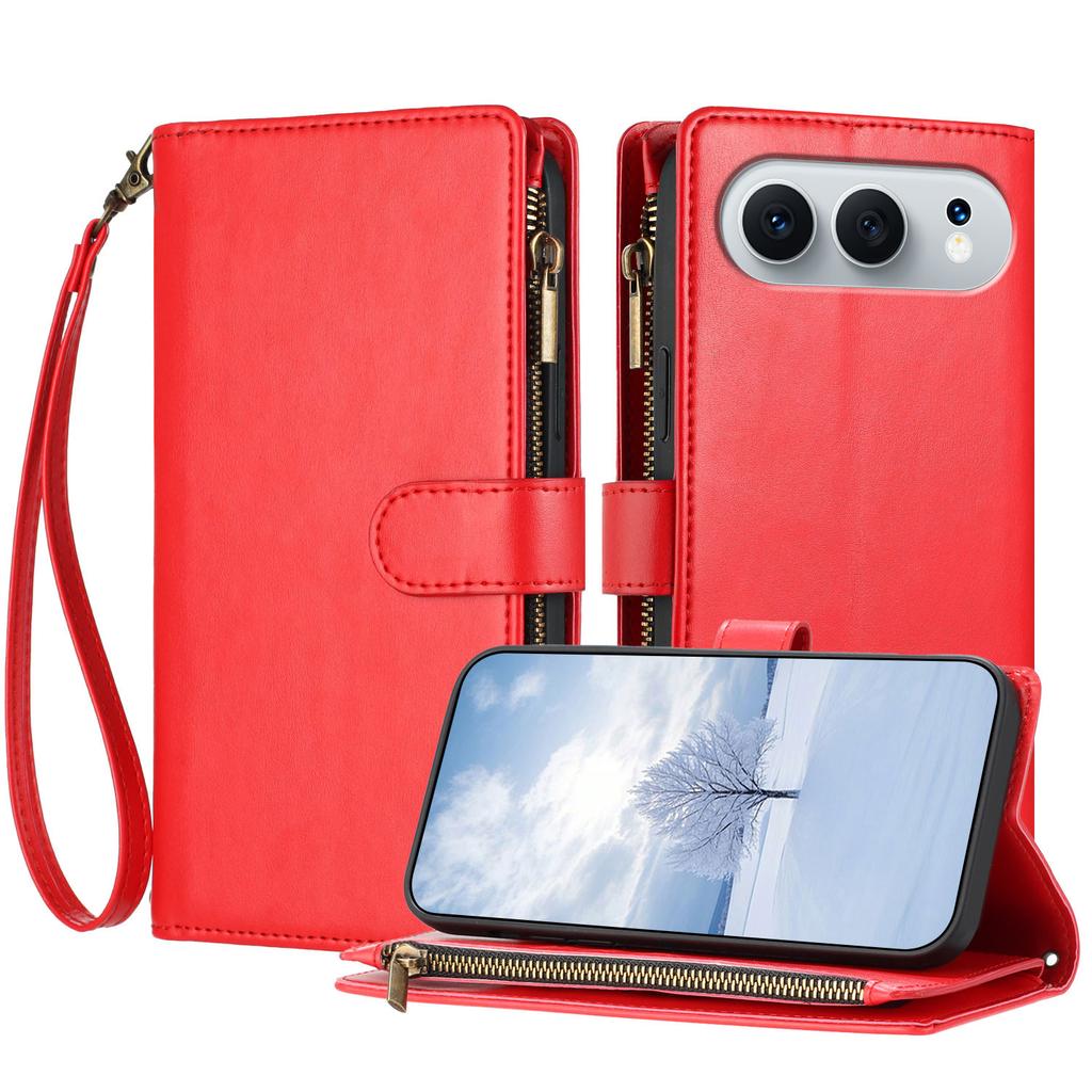 For Honor 500 5G Leather Case Zipper Wallet Stand Shockproof Phone Cover with Wrist Strap