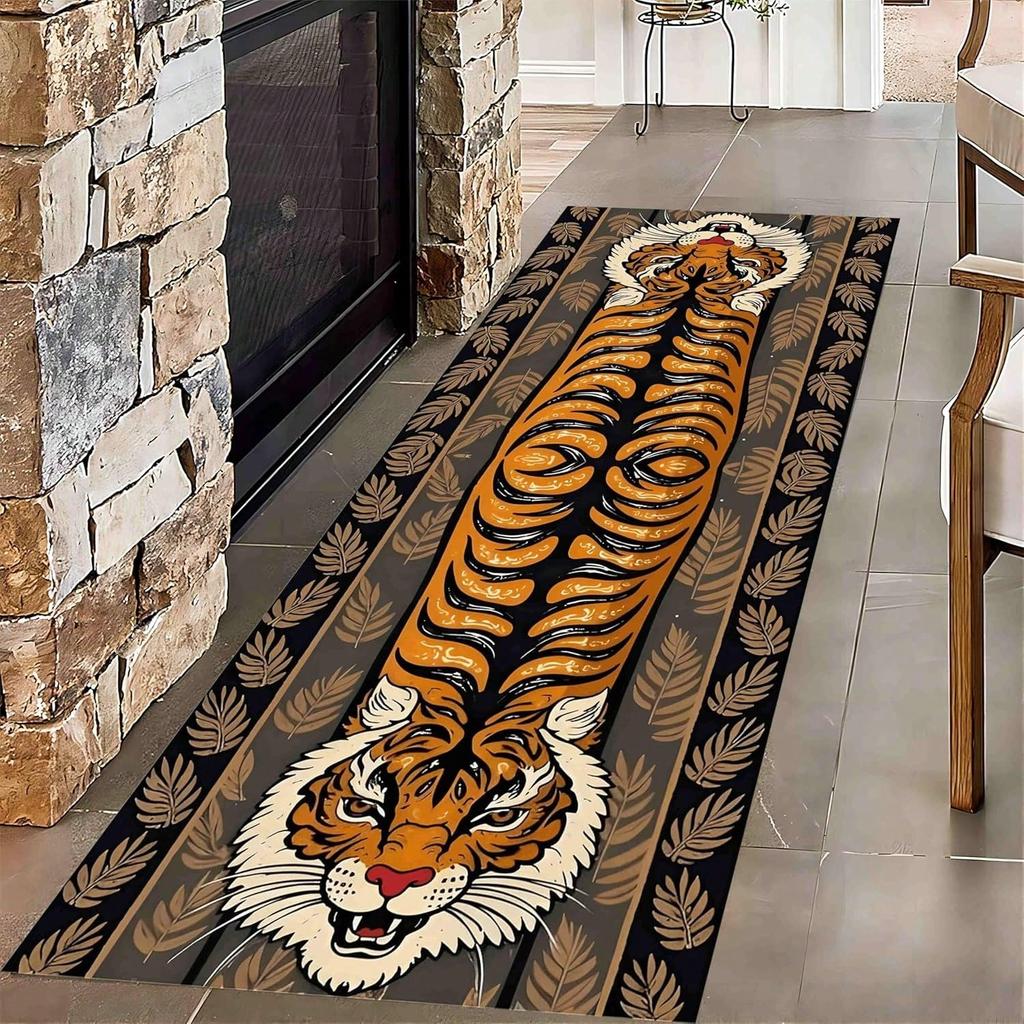 Vintage Dywan Mata Dywanik - Symetryczny Zwierzęcy Wzór i Tropikalny Liść Design do Salonu Przedpokoju Dekoracja Domu Mata Podłogowa