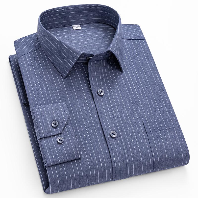 Men's Striped Plaid Shirt Long Sleeve Anti-Wrinkle Formal Soft Fashion Casual Business Pocket Office Shirts Men Clothing S-5XL