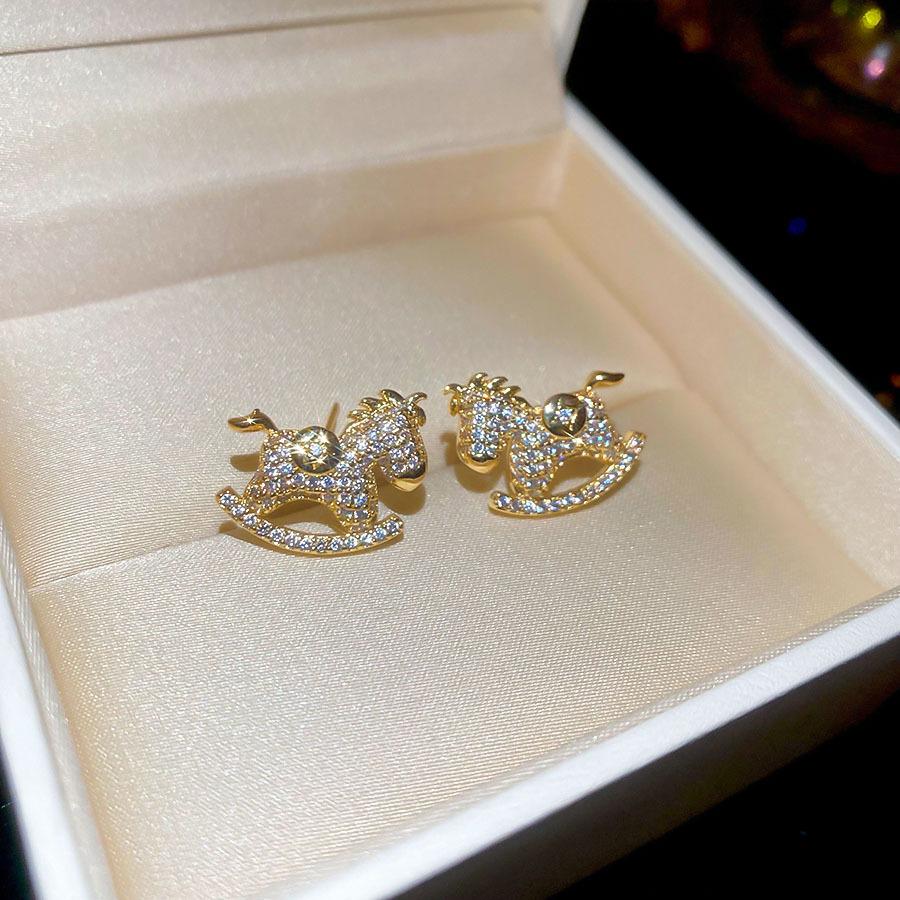 Zodiac Year Zircon Pearl Horse Earrings - Luxurious, Modern Studs for Women