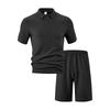Herren Sommer Einfarbig Kurzarm Knopf Revers Hemd Shorts Set