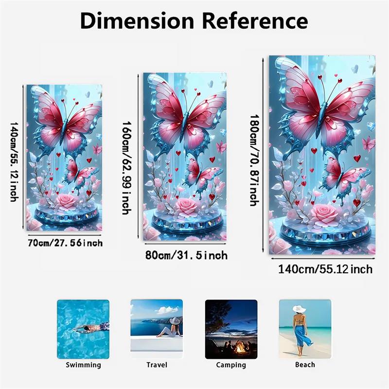 1PC Dreamy Crystal Butterfly Rose Beach Towel Quick Dry Bath Towel for Beach Photoshoots