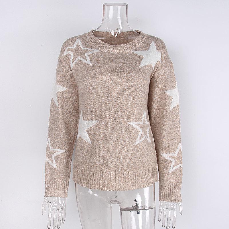 Women's Autumn Star Pattern Long Sleeve Round Neck Pullover Sweater