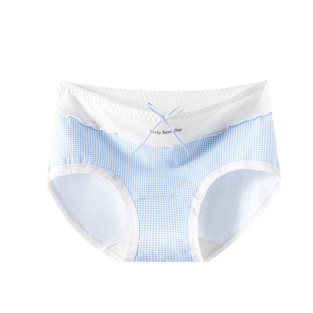 Women's New Spring and Summer Sweet Check Pattern 1 0A Antibacterial Cotton Extended Crotch Breathable Briefs