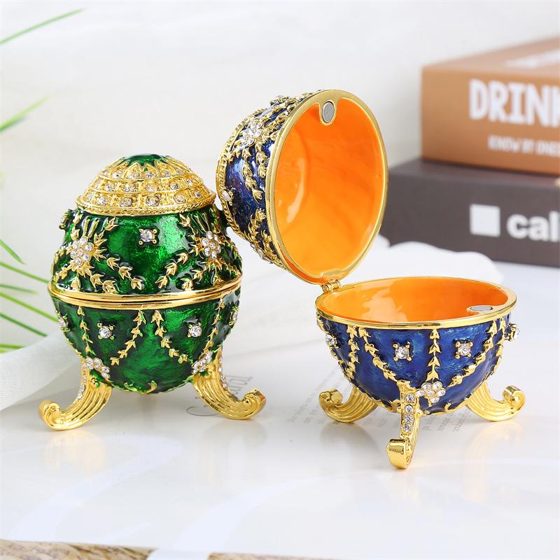 Enamel Metal Diamond-Inlaid Egg Jewelry Box, Easter Egg Trinket Box