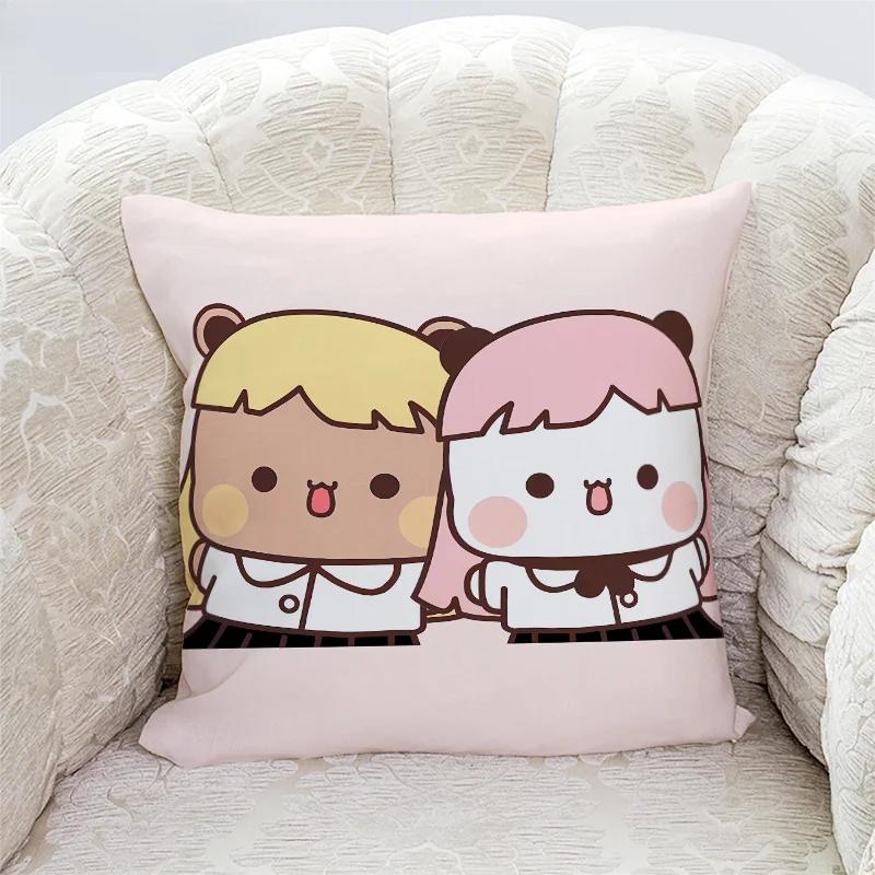Niedliche Panda Bubu und Dudu Druck Kissenbezüge Heimdeko Kawaii Cartoon Animation Sofakissenbezug Schlafzimmerzimmer Kissenbezüge