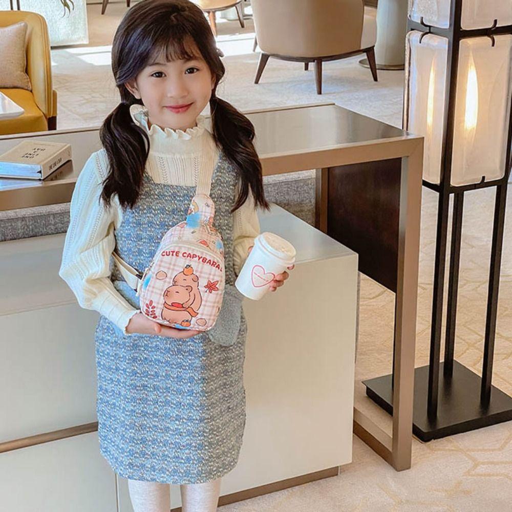 Large Capcity Cartoon Shoulder Bag Portable Kids Crossbody Bag Cartoon Capybara Chest Bag Student