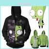 Felpa con cappuccio e zip da uomo stampata Invader Zim in comodo materiale morbido